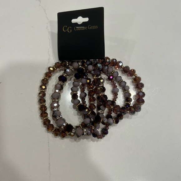 Couture Gems-{one size}- Purple Stretch Beaded Bracelets - Picture 1 of 2
